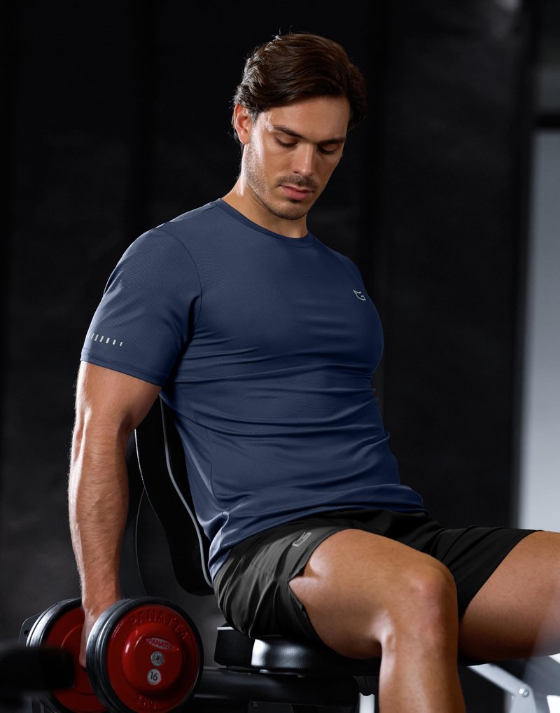 Men's Workout Breathable T-Shirts Dry Fit UPF 50+ Sun Shirts Quick Dry Cooling Tee for Athletic, Running, Hiking (Indigo Navy, 2XL)
