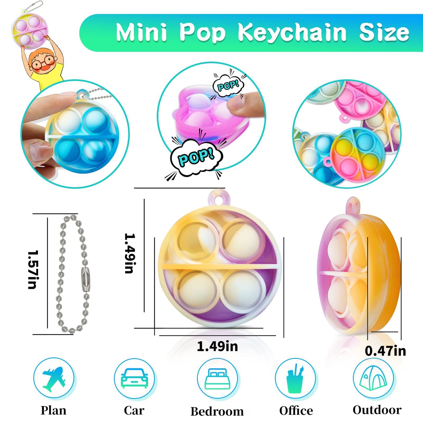 ONKULL Pop Fidget Keychain 30 Pack Mini Fidget Toys Bulk Party Favors for Kids 4-8,8-12 Year Boys Girls Push Pops Bulk Toys Its Small Prizes for Kids Classroom Birthday Party Favors Bubble Poppers