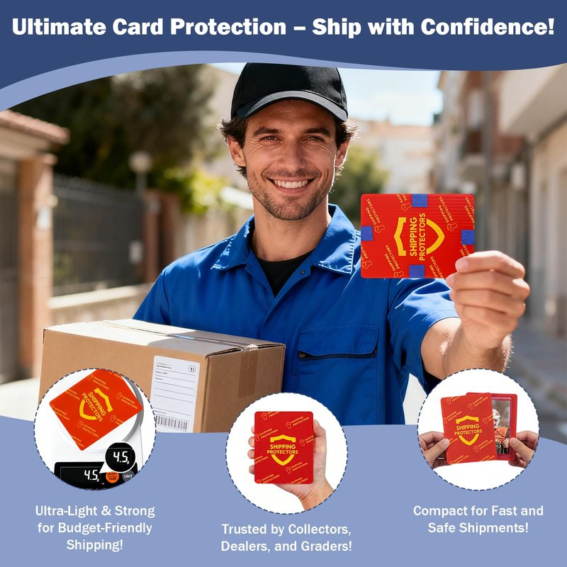 Succwoah 1000-Pack Trading Card Shipping Protectors 3.5'' x 4.5'' with 8 Rolls of Tape, Heavy Duty Corrugated Sheet for Safe Shipping, Precut Card Mailers for Sports, MTG, and Collectible Cards (Red)