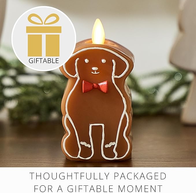 Luminara Flickering Flameless Candle 2.3" x 4.3", Battery Operated & Timer Function, Remote Ready (Sold Separately), Gingerbread Dog Moving Flame LED Light Figural Candle for Christmas Holiday Display