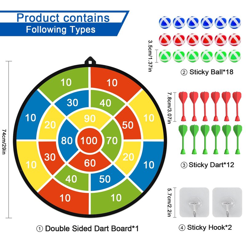 Dart Board for Kids, Darts Set Double-Sided Dart Board with Sticky Balls and Darts, Indoor Outdoor Sport Fun Party Play Parent-Child Activity Game Toys, Gifts for Boys and Girls Aged 3 to 12 Years