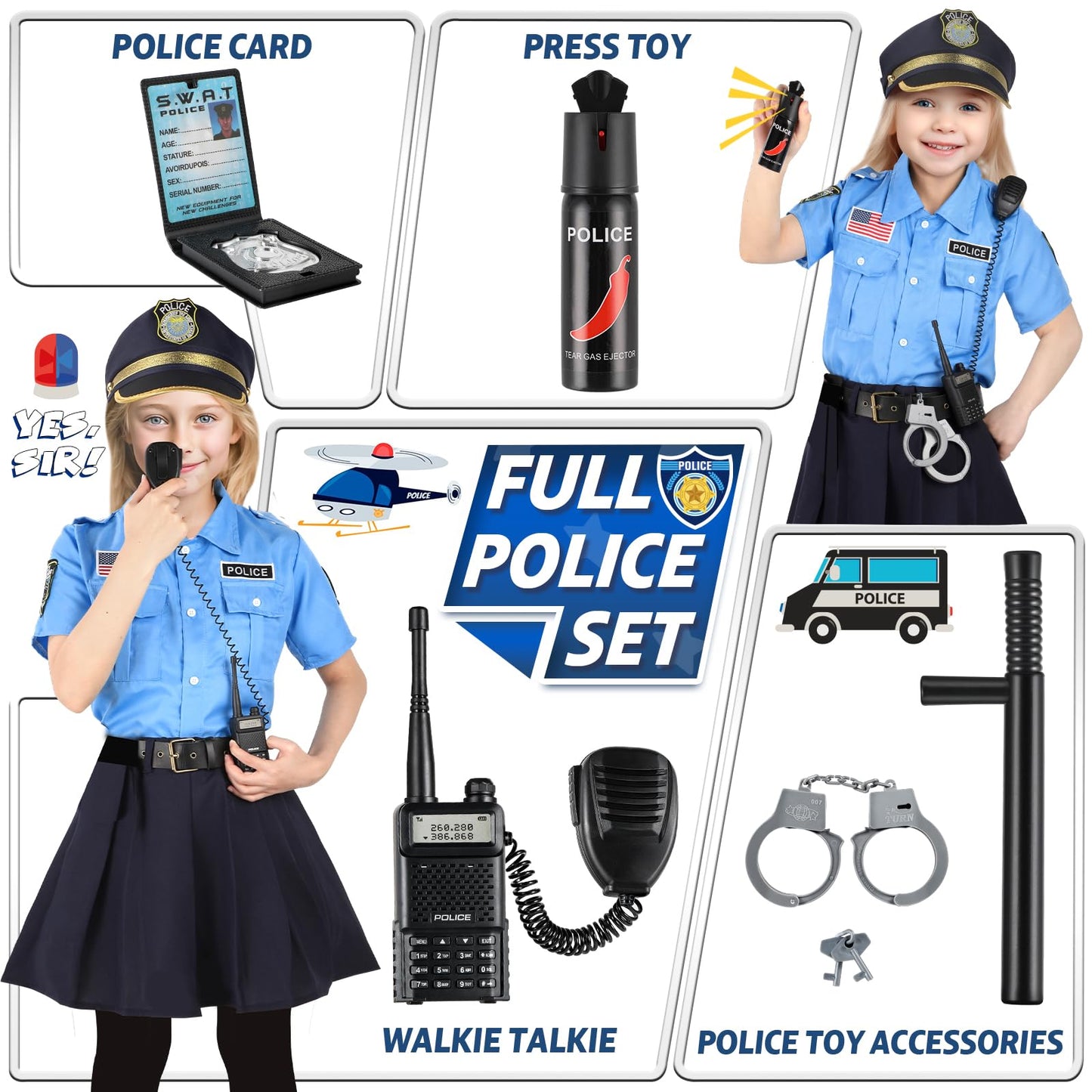 Loscola Police Officer Costume for Kids, Girls Police Costume for Kids, Halloween Costumes for Girl Kid 3-12, Cop Uniform for Girls, Cop Outfit for Party Dress Up
