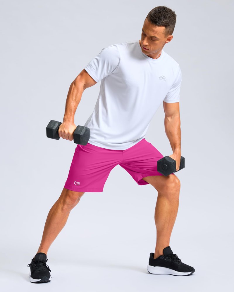 G Gradual Men's Athletic Running Shorts with Zipper Pockets Quick Dry 7"/ 5"/ 9" Workout Gym Shorts for Basketball Hiking(Rose,9XXXL)