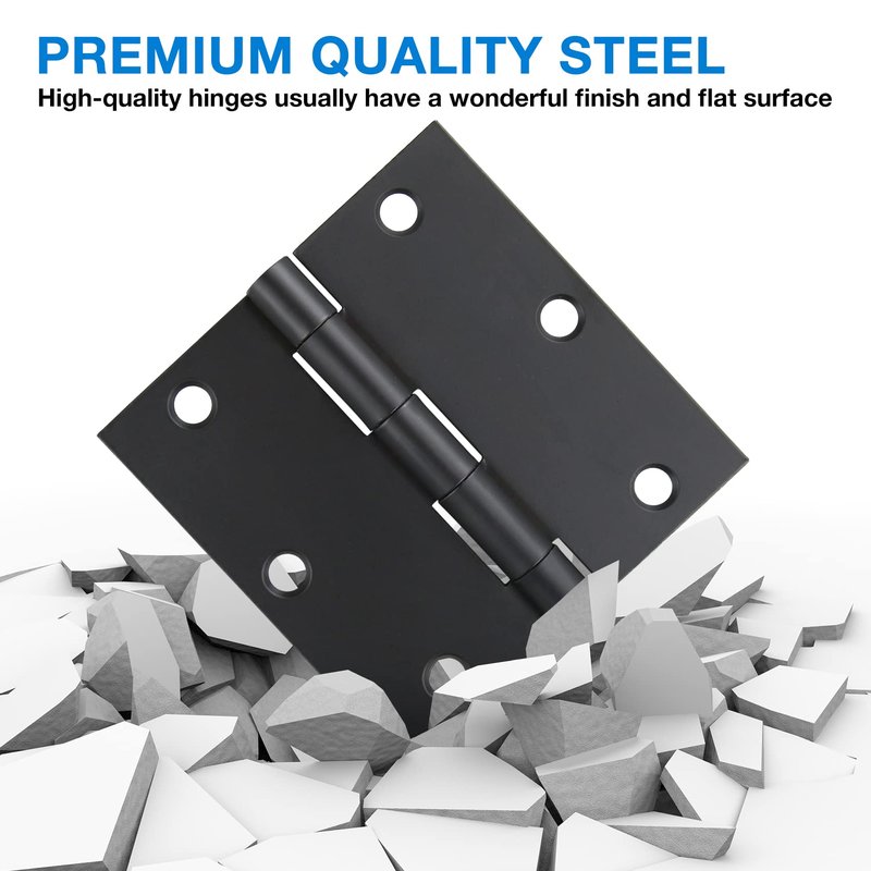 18 Pack 3 1/2 Inch Matte Black Door Hinges 3.5" Interior Square Iron Bifold Silver Standard Residential 3 ½"Satin Nickels Hinge for Doors Hardware Kit Tool Office Bedroom Study Living Room Decor