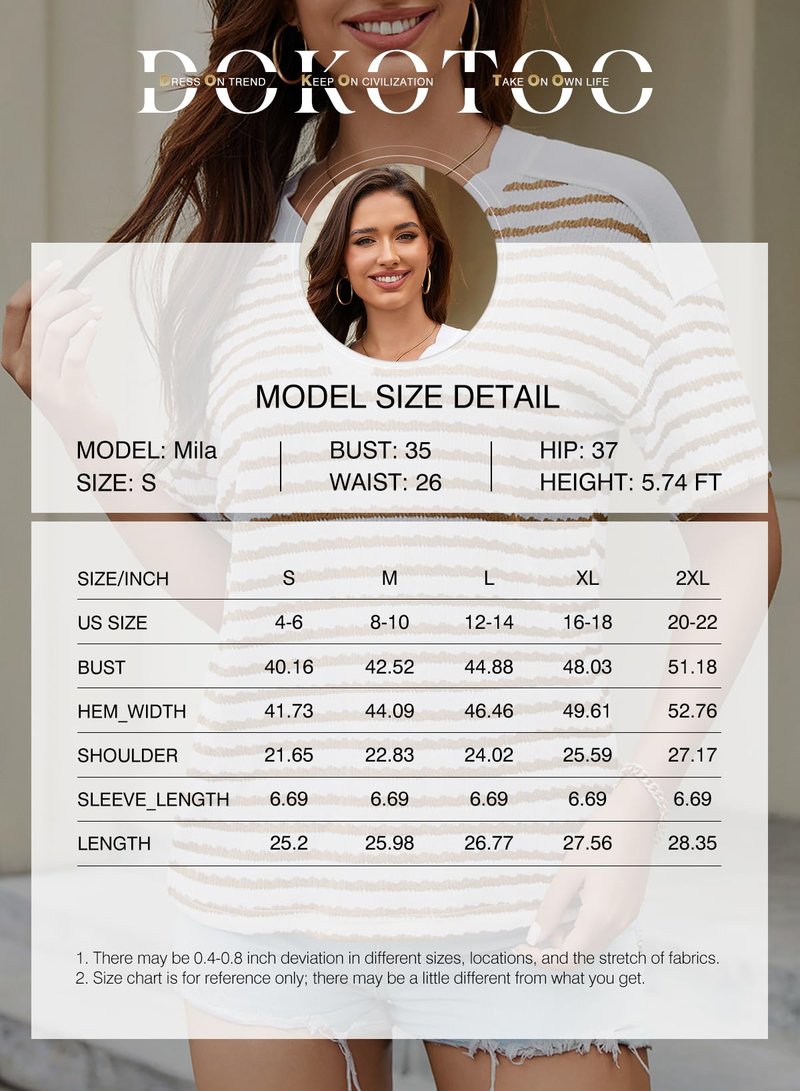 Dokotoo Tops for Women Trendy Summer Casual Short Sleeve Tshirt Shirts 2026 Fashion Womens Top Loose Fit Striped Color Block Blouses Spring T-Shirts Apricot XX-Large
