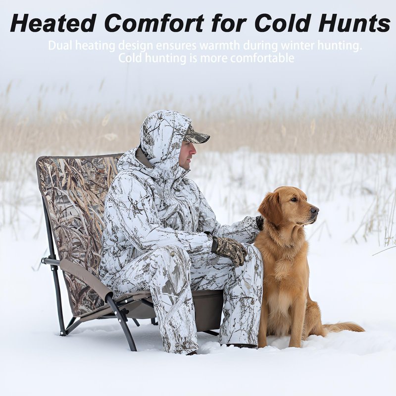Teenyyou 1 Pack Heated Hunting Chair, Portable Low Down Hunting Seat Pad Cushion with Carry Bag, Adjustable 3 Mode Folding Chair for Turkey Blind Deer Ground Duck Fishing, No Power Bank (Brown)