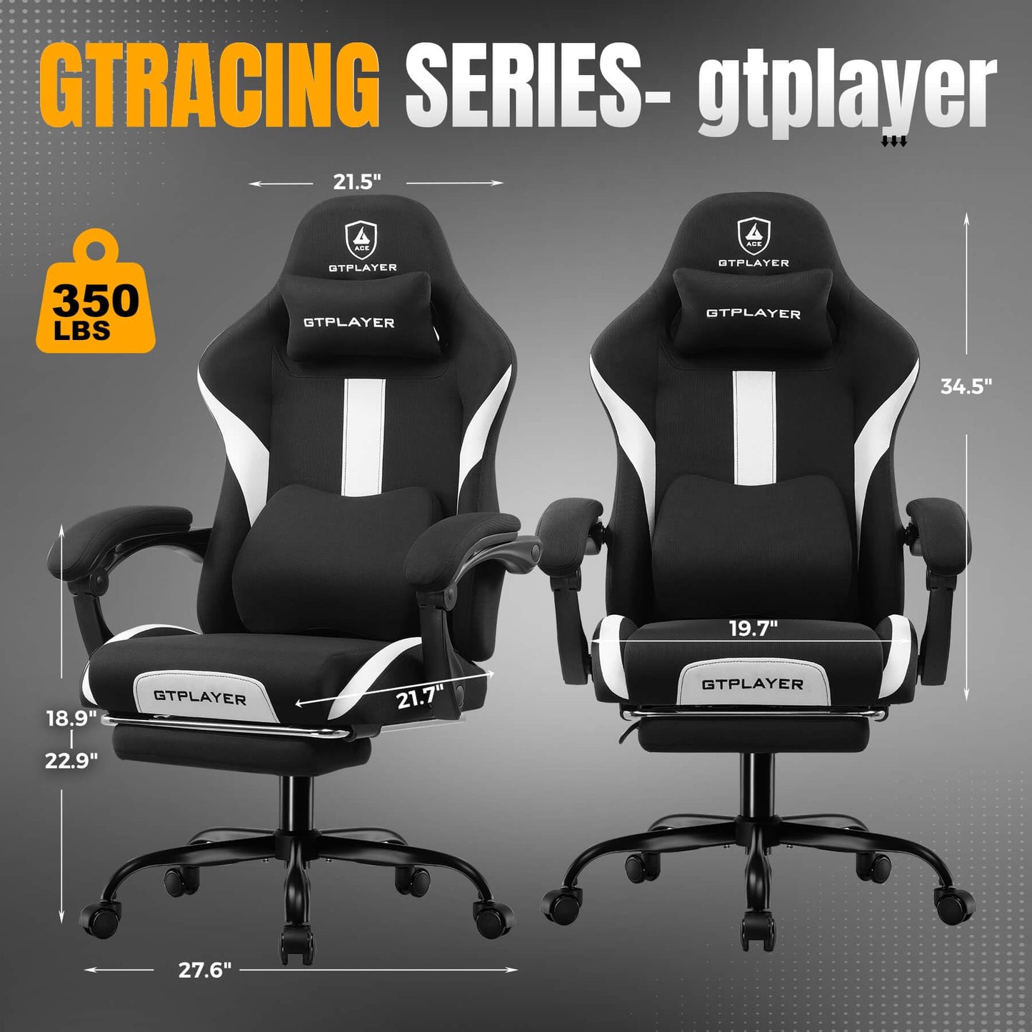 GTRACING Gaming Chair with Foot Rest & Pocket Spring Cushion, Breathable Fabric for Home Office Desk, Ergonomic High Back Computer Chair with Headrest & Lumbar Support, Black