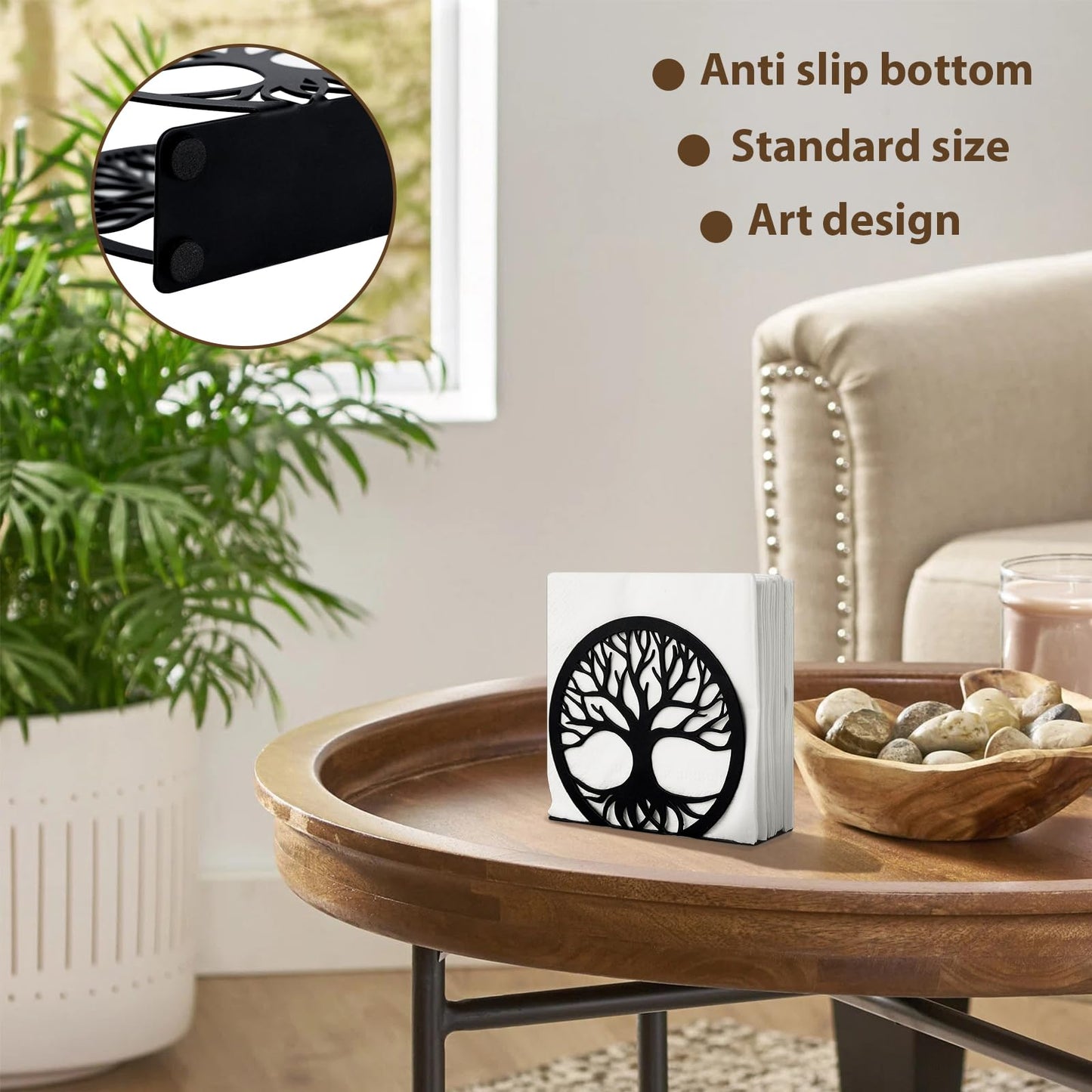 MSJGA Napkin Holder for Table, Standing Napkin Dispenser Outdoor Farmhouse Black Cocktail Napkin Holders for Kitchen Coffee Shop Dining Room (4.7"x 1.6"x 4")