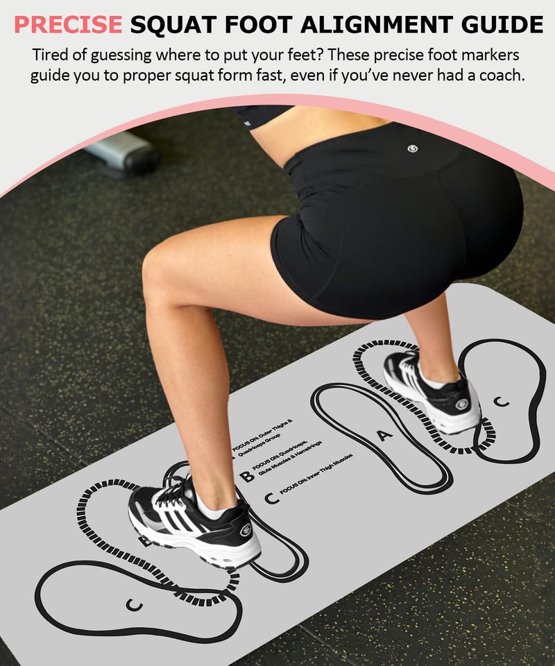 Squat Mat with Foot Position,Large Non-Slip Squat Target Pad, Pad 31.5'' X13.8'',6mm Thickness Squat Mat Foot Positioning, Exercise Mat for Squats, Leg and Abdominal Workouts