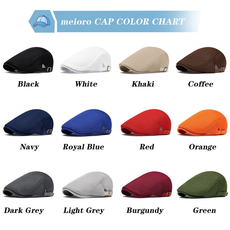meioro Mens Breathable Mesh Summer Hat Adjustable Flat Cap Newsboy Beret Ivy Cap Irish Cabbie Fishing Hats(Royal Blue)