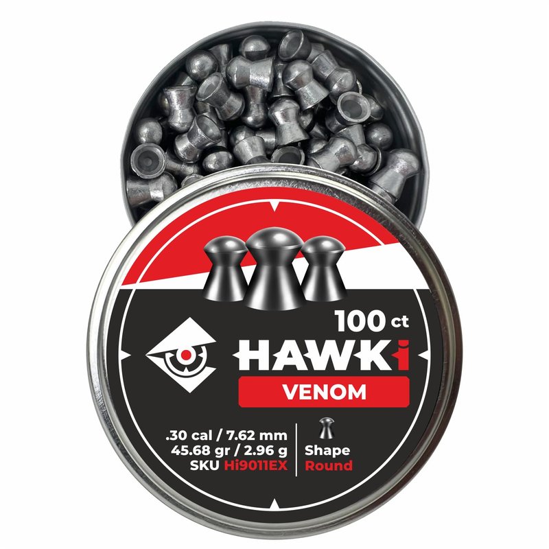 Hawki Airgun Pellets Round Shape .30 Cal / 7.62mm Caliber (45.68 gr/2.96 g) 100 ct Hi9011EX (Round Shape, Premium Series) | Designed for Hunting