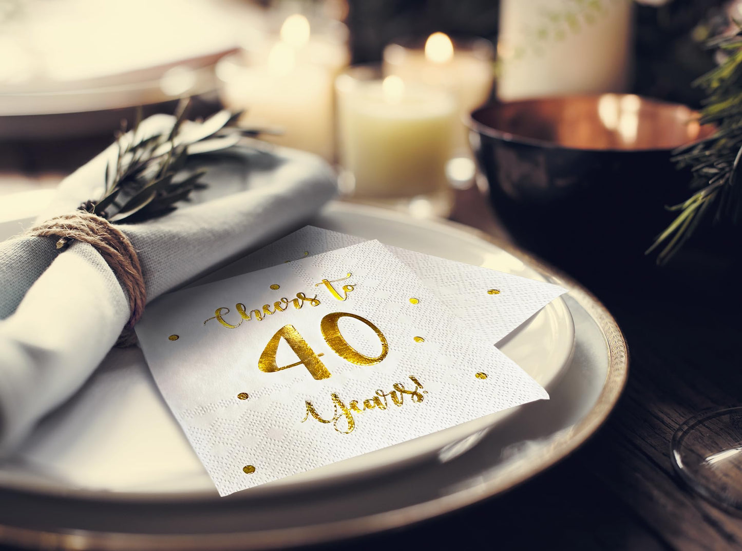 Cheers to 40 Years Cocktail Napkins | Happy 40th Birthday Decorations for Men and Women and Wedding Anniversary Party Decorations | 50-Pack 3-Ply Napkins | 5 x 5 inch folded (White)