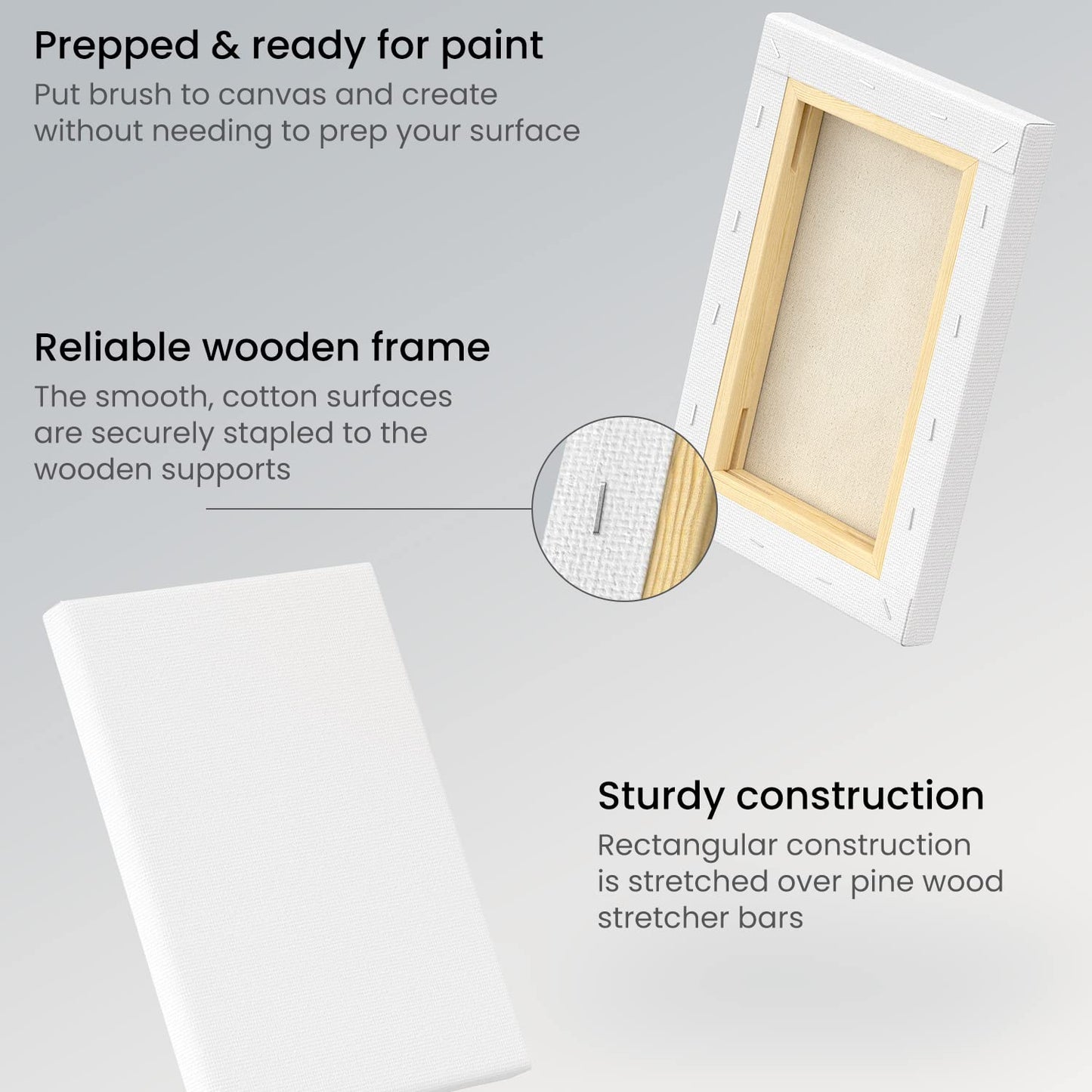 Arteza Stretched Canvas, Pack of 12, 5 x 7 Inches, Blank White Canvases, 100% Cotton, 8 oz Gesso-Primed, Art Supplies for Acrylic Pouring and Oil Painting
