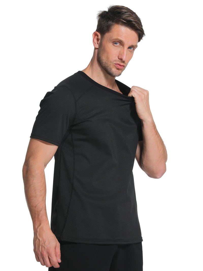 Men's Ribbed Sauna Shirt Short Sleeve Compression Waist Trainer Sweat Top Sauna Suit for Men Workout