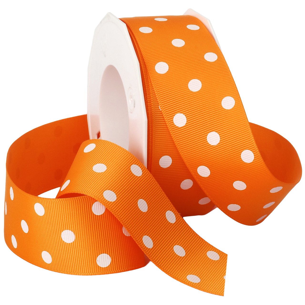 Morex Grosgrain Ribbon, Tangerine with White dots (3908.38/20-668)