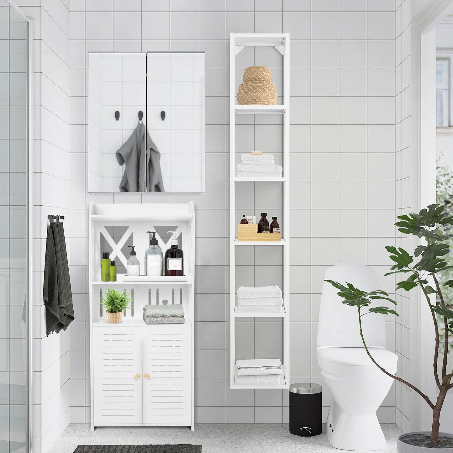 Youyijia 3 Tier Bathroom Storage Cabinet Floor Standing Display Cabinet Home Storage Furniture Organizer Unit for Office Living Room Kitchen Entryway White (3 Tier)