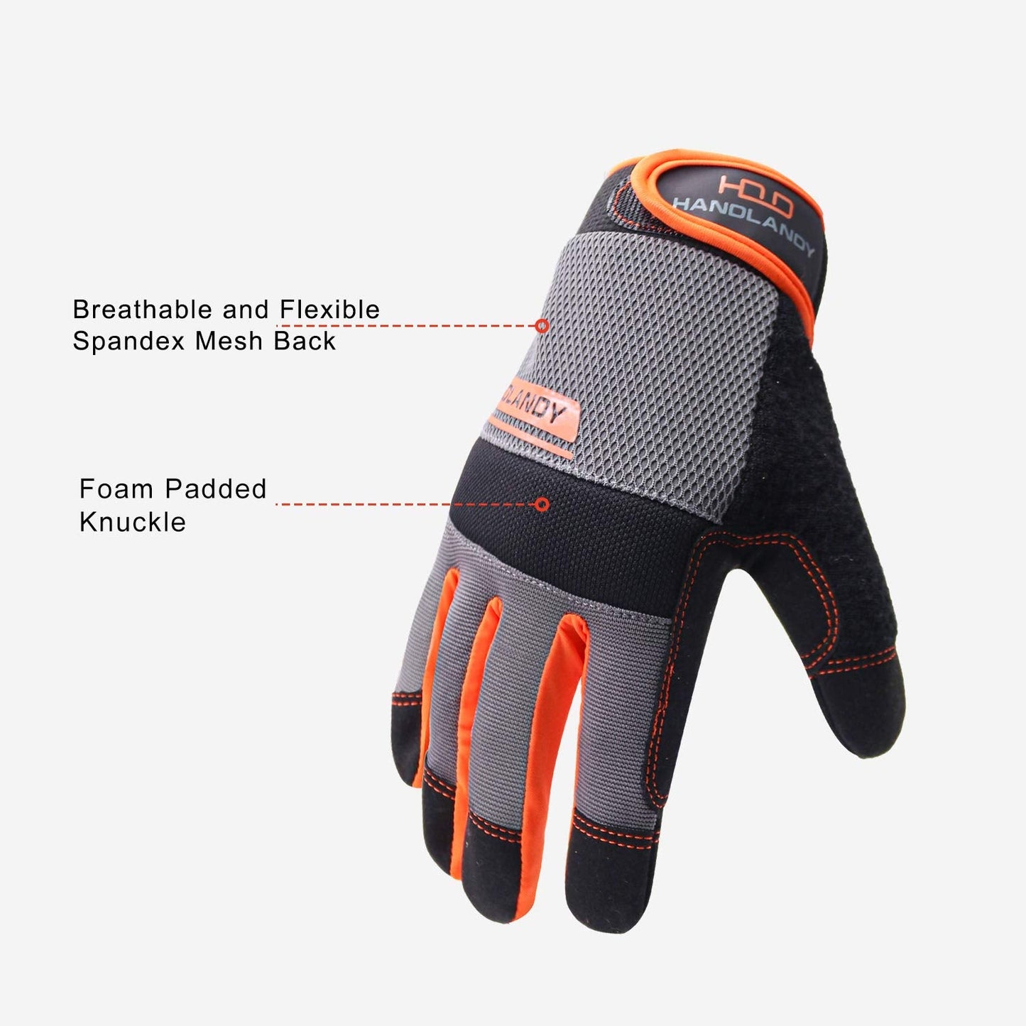 UltraLight Safety Work Gloves, Mens & Women Multi-Functional Work Gloves with Extensive Palm Protection, Mechanic Gardening Construction DIY Gloves with Touchscreen (Small, Orange/Gray)
