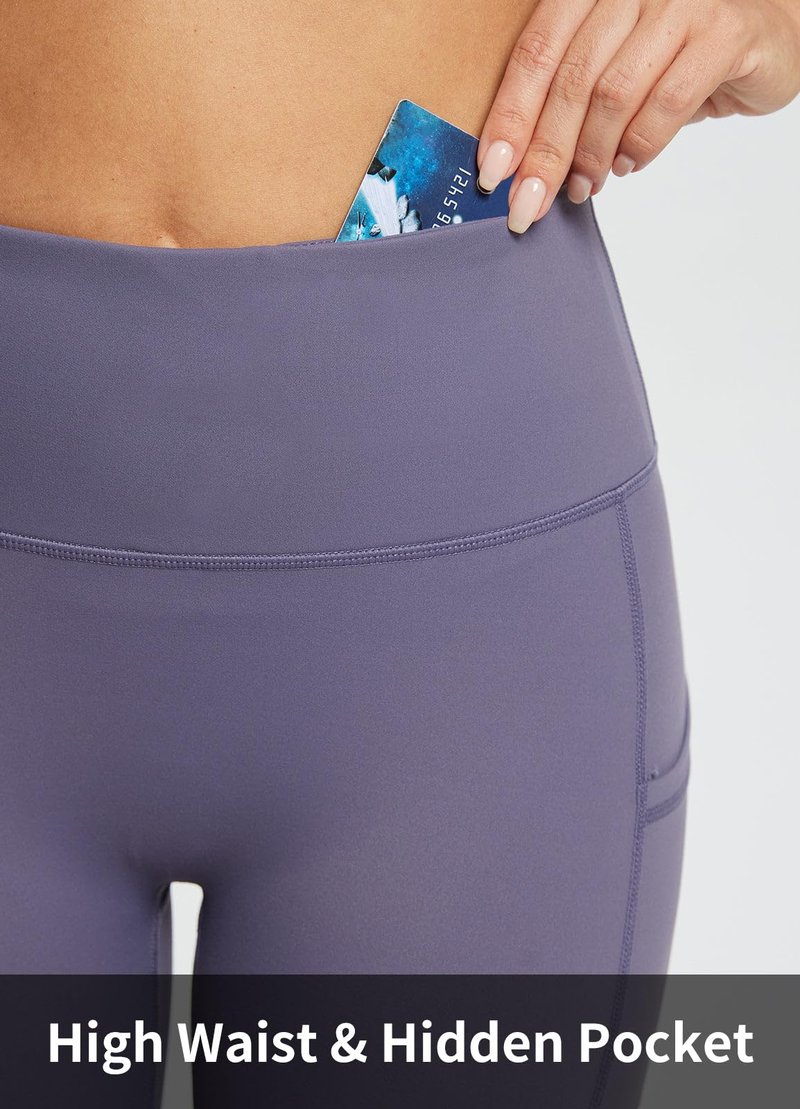 baleaf Biker Shorts Women Yoga Gym Workout Spandex Running Volleyball Tummy Control Compression with Pockets Soft 8" Purple S