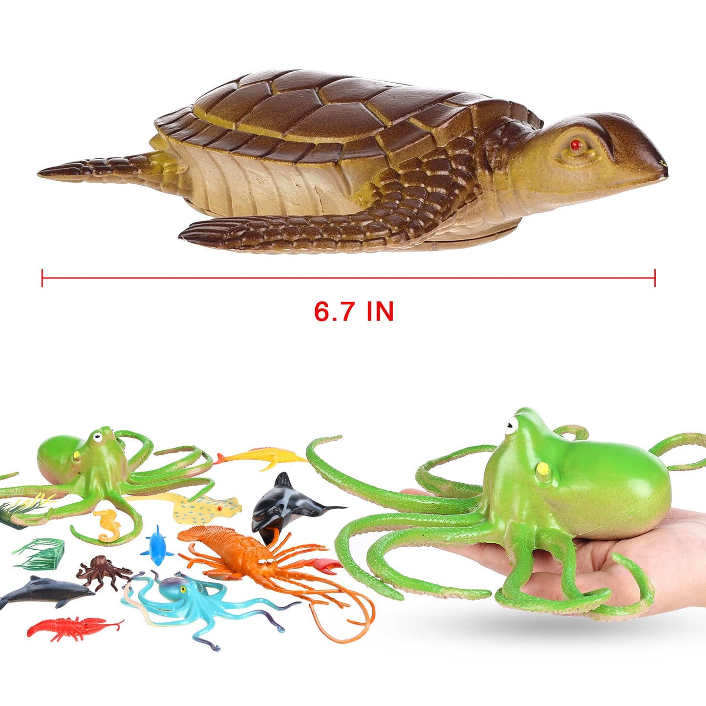 Nabance Large Sea Animal Figures Toys 18PCS Plastic Sea Creatures for Bath Ocean Animals Figures Learning Colour Toy Educational for Child Kids Toddler Gift