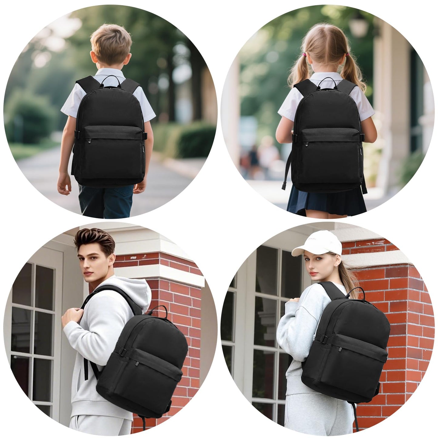 Kono School Backpack Casual Daypack School Bags for Girls Boys Bookbag Lightweight Travel Rucksack Work Bag for Men Women (Black)