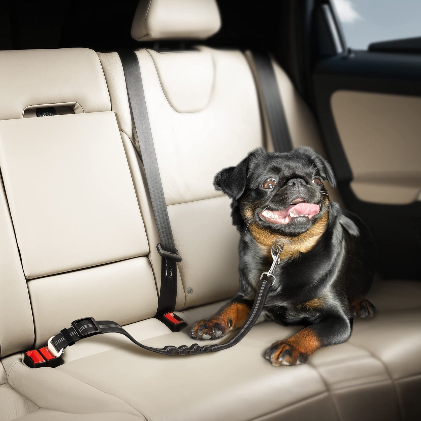 2 Pack Dog Seat Belt for Cars UK, Dog Car Harness, Heavy Duty, Double Layer, Elastic, Adjustable Safety Pet Seat Belt (Black).