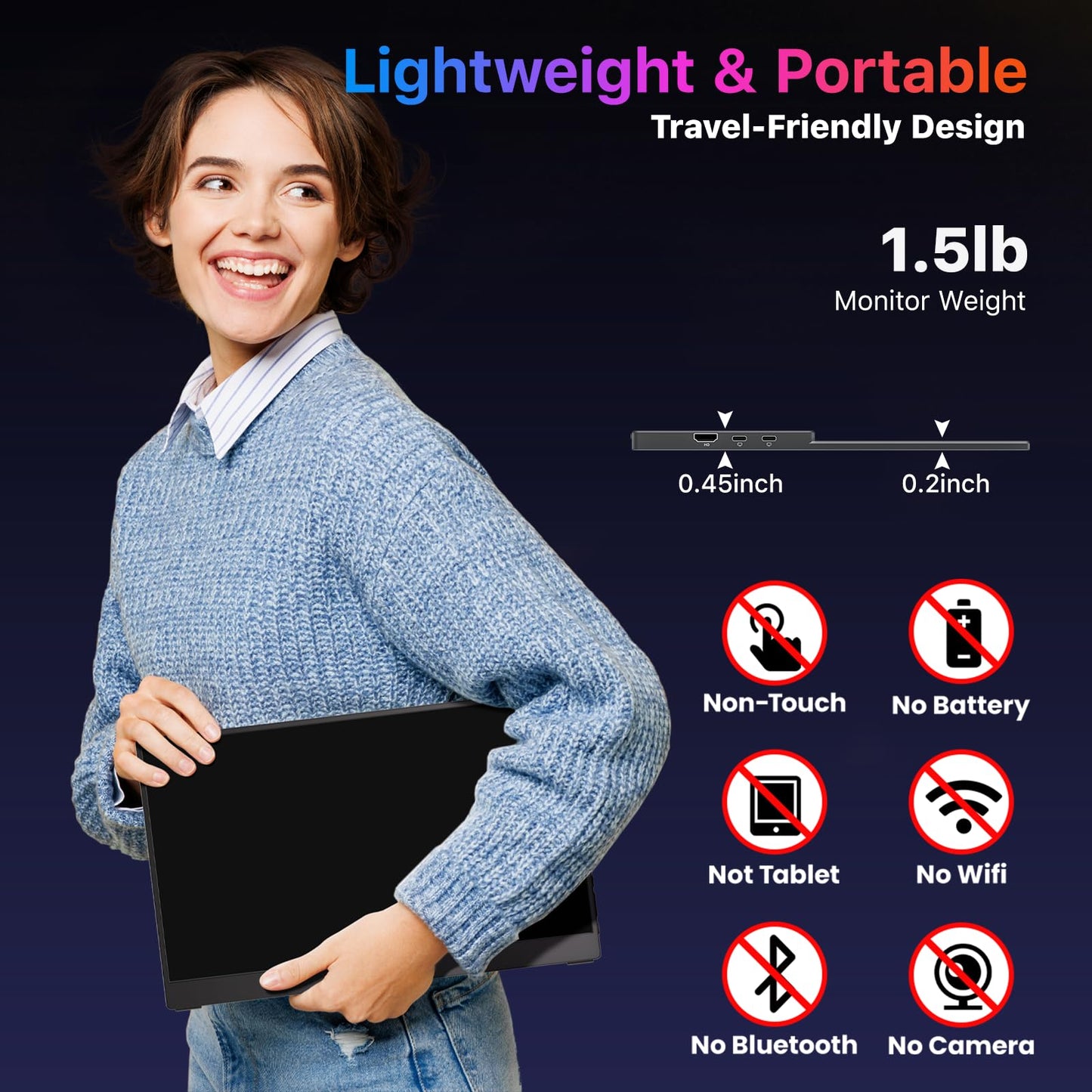 Portable Monitor 18.5 inch 1080P FHD 128% sRGB 100Hz, Travel Monitor for Laptop MacBook Surface PC Xbox PS5, HDMI Dual USB-C VESA Compatible Built-in Speaker, with Kickstand
