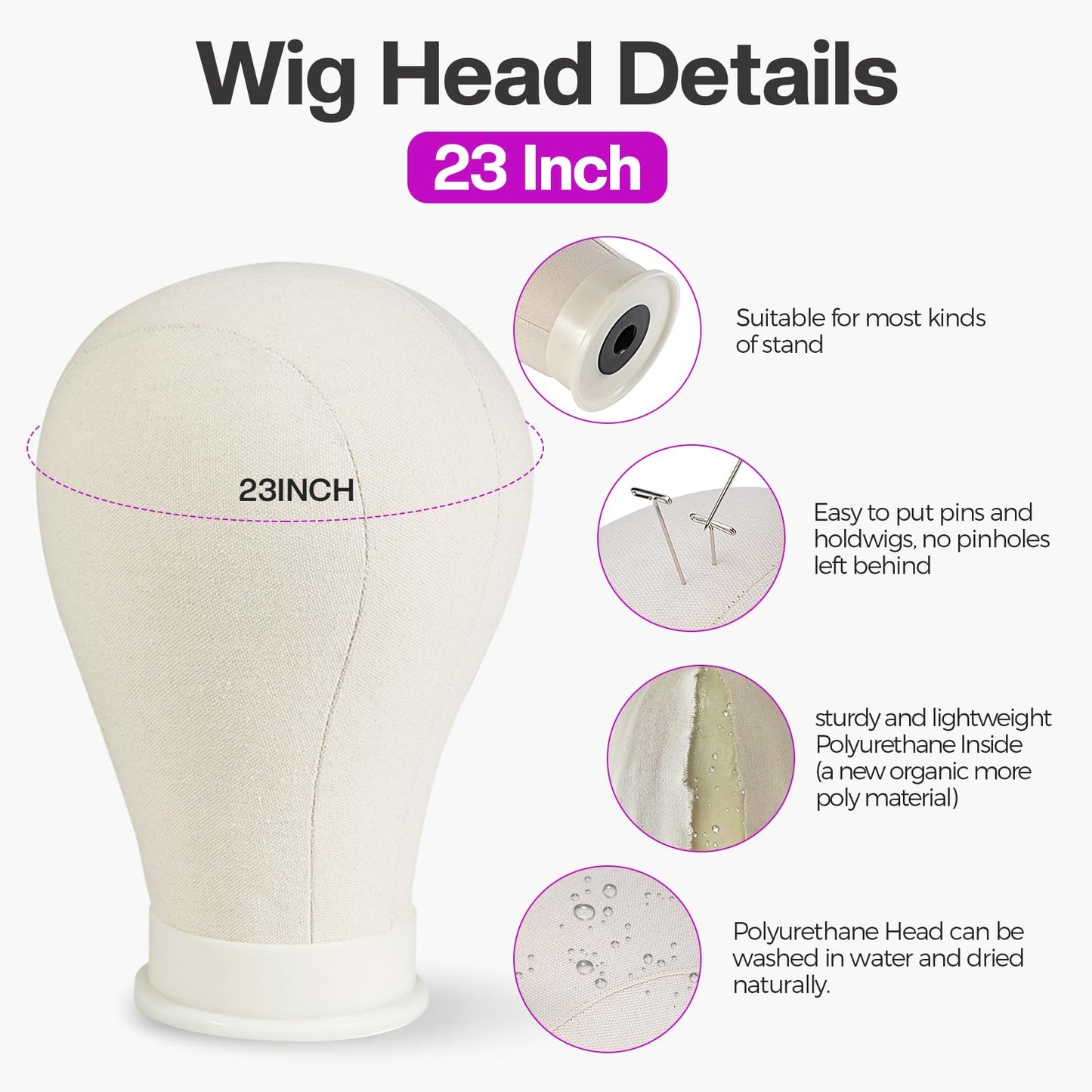 Neverland Beauty & Health 23 Inch Wig Head,Canvas Mannequin Head for Wigs,Manikin Canvas Head Block Set for Wigs Making Display with Wig caps,T Pins Set Bristle Brush