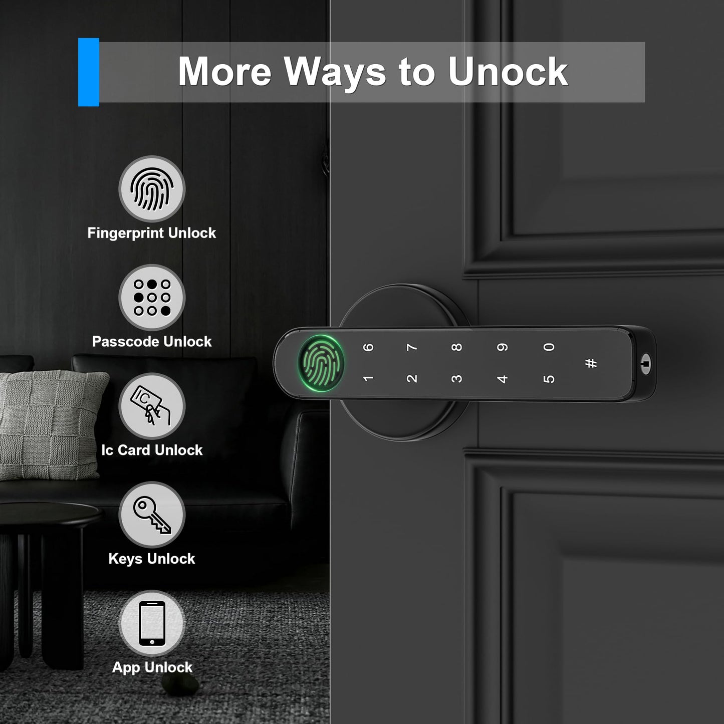 HEIXSMT Fingerprint Door knob, Fingerprint Door Lock with Code,Keyfob Card,Bluetooth,Key,Biometric Smart Lock for Home Bedroom Apartment