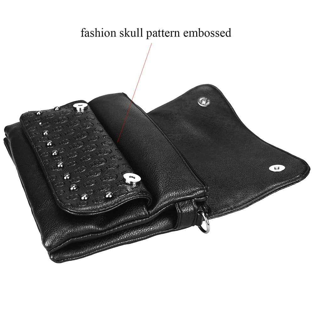 Sibalasi Women Gothic Purse Skull Crossbody bag Rivet Practical Black Shoulder Handbag Halloween purses (A)