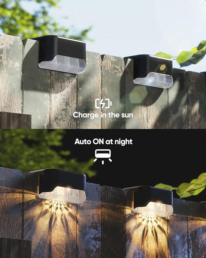 JACKYLED Solar Deck Lights 8 Pack Solar Fence Light Solar Powered Outdoor Step Light IP65 Waterproof LED Pathway Light for Deck Fence Railing Garden Patio StairYard, Black