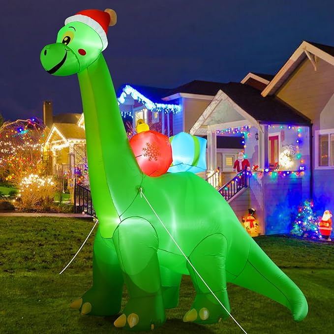 Onory 10 FT Christmas Inflatables Outdoor Decorations Inflatable Christmas Dinosaur with Build-in LEDs Blow up Holiday Decorations for Yard Garden Outdoor Indoor Decor