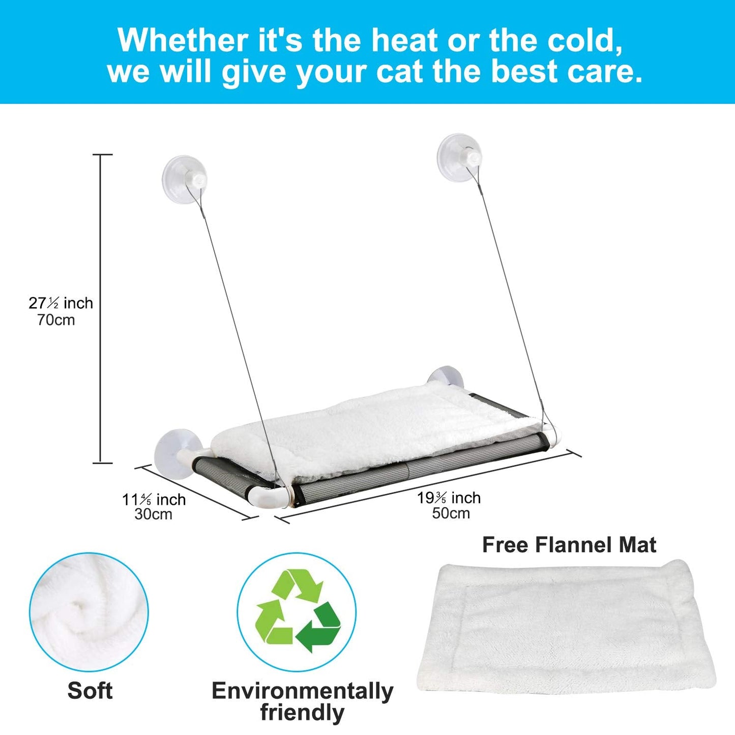 Cat Window Perch, Cat Hammock Window Seat w/Free Fleece Blanket 2025 Latest Screw Suction Cups Extra Large Sturdy Cat Bed Cat Resting Seat Hold Two Large Cats White Indoors (One Extra Suction Cup