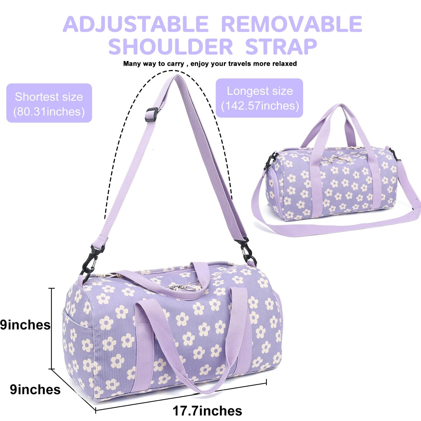 BLUBOON Duffle Bag Girls Kids Cute Gym Bag with Shoes Compartment & Wet Separation Waterproof Sports Overnight Travel Bag