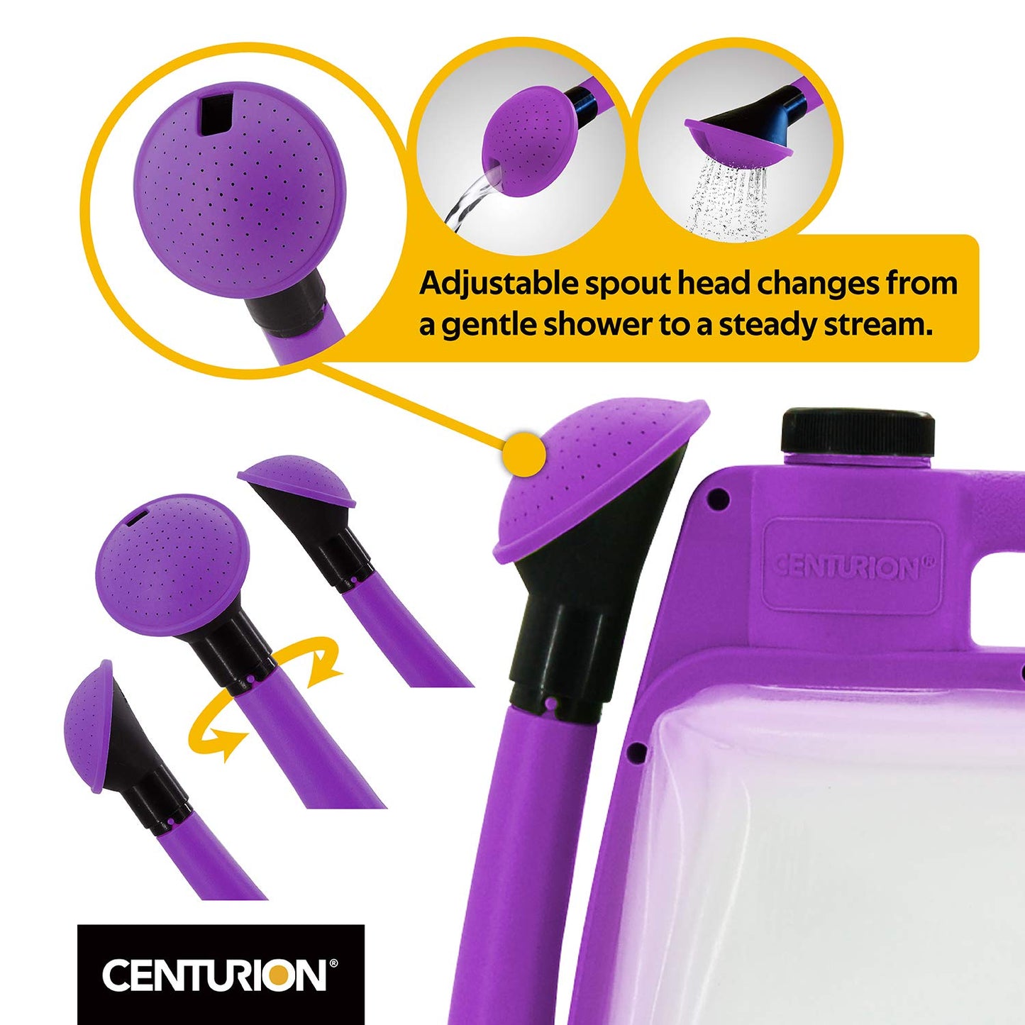 Centurion 1408 Foldable Clear Plastic Watering Can,1.5 Gal with Rotating Nozzle, Long Stem Spout, Compact Ergonomic Design with Sprinkler & Pouring System Ideal for Indoor/Outdoor Gardening - Lavender