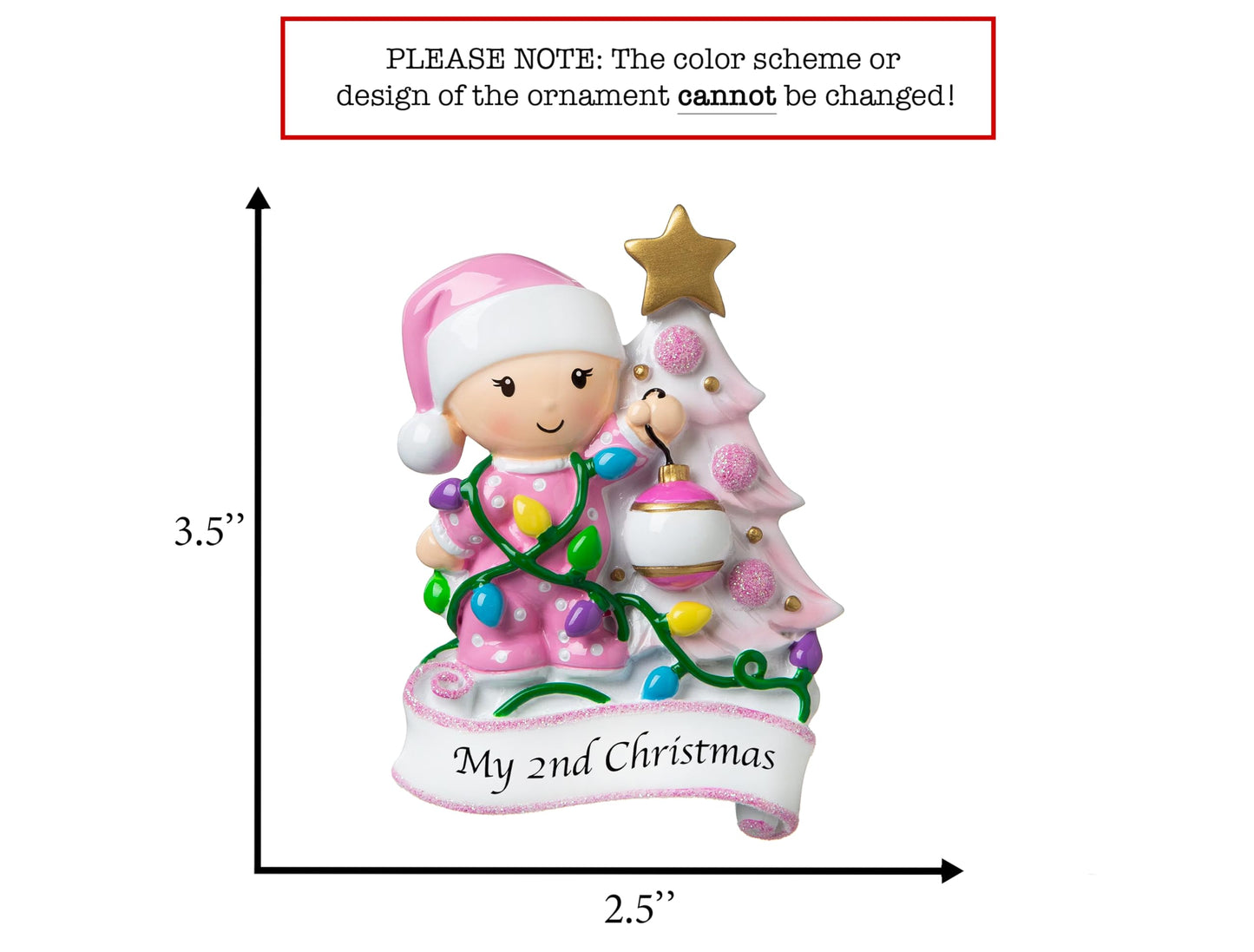 UniqXmas Personalized Baby's Second Christmas Ornament 2025 | Baby Girl Xmas Tree Decoration Pink – My 2nd Christmas Keepsake Gift for Daughter Grandbaby | Custom Name & Year