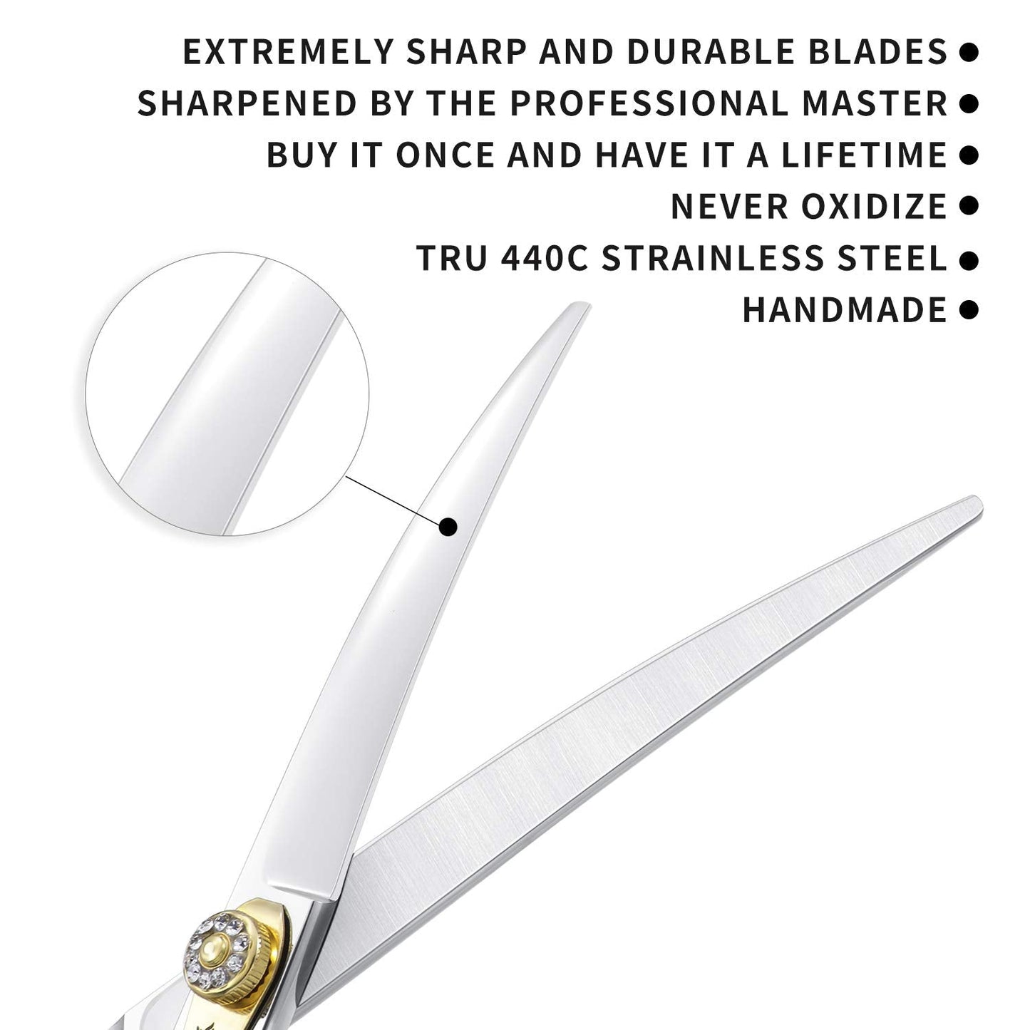 Dream Reach Dog Grooming Scissors - Professional Silver 7" Curved Trimming Shears for Dog Cat Pet Japanese 440C Stainless Steel