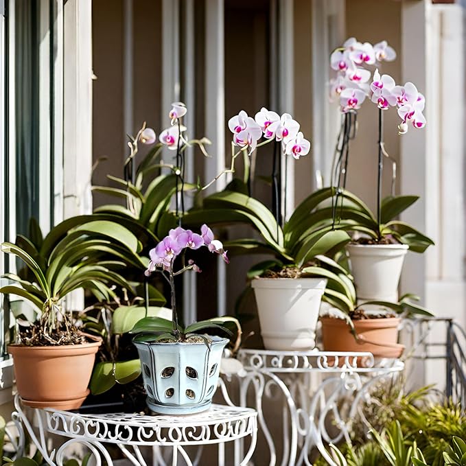 Orchid Pots with Holes 6 inch Ceramic Orchid Pot with Attached Saucer and Drainage Hole (White)
