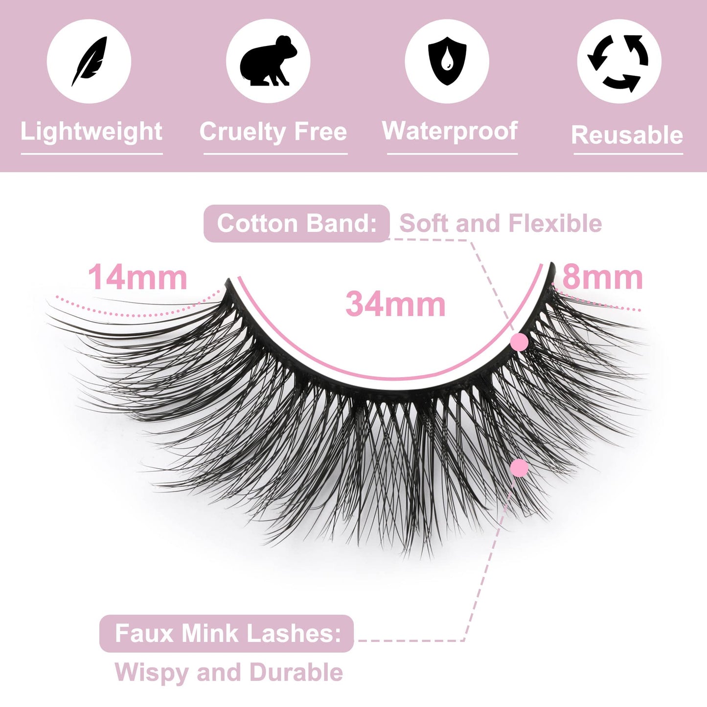 False Eyelashes 14mm Faux 3D Mink Lashes Natural Look Cat Eye Wispy Lashes Pack by Kiromiro, 14 Pairs