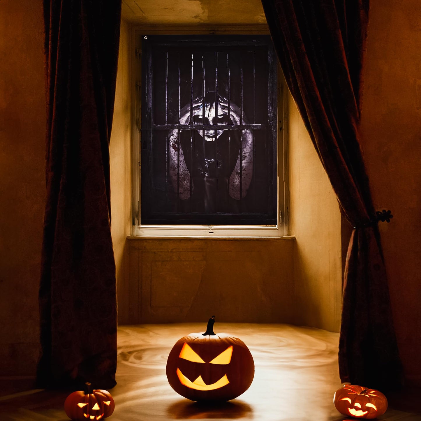 FUN LITTLE TOYS Halloween Female Ghost Curtain, Window Door Cover, Sticker for Halloween Decoration, Party Decors (Female Ghost-2)