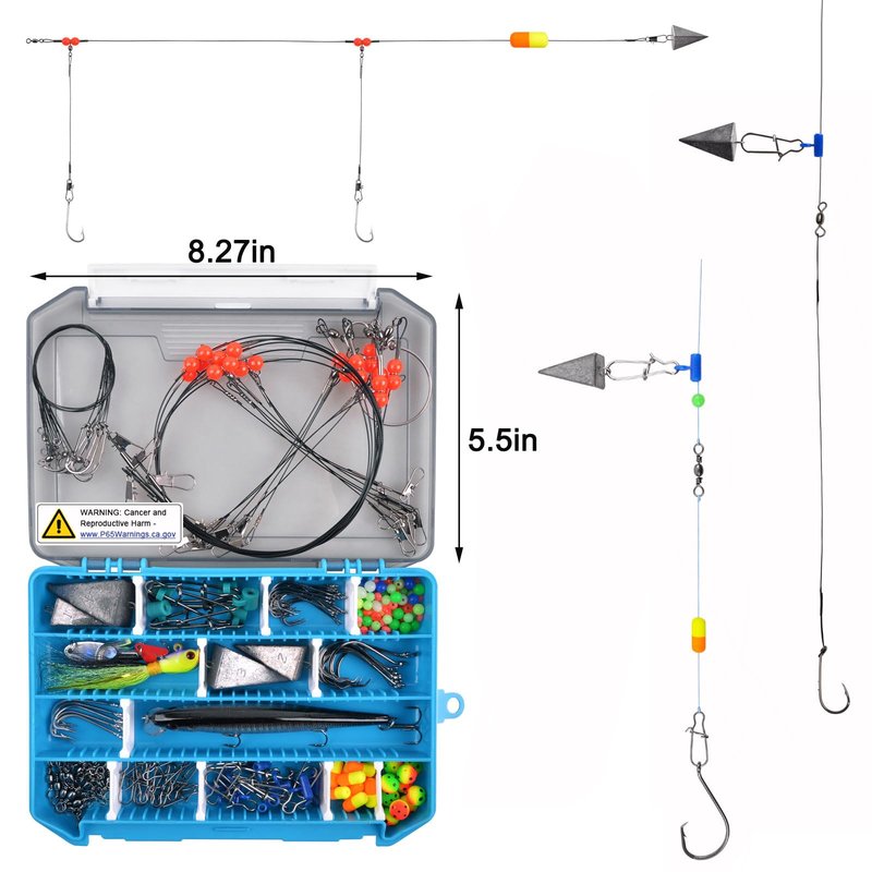 Surf Fishing Tackle Kit Ocean Saltwater Fishing Lures Surf Fishing Gear Fish Finder Rigs Pompano Rig Pyramid Sinker Weight Fishing Hooks Swivels Various Accessories
