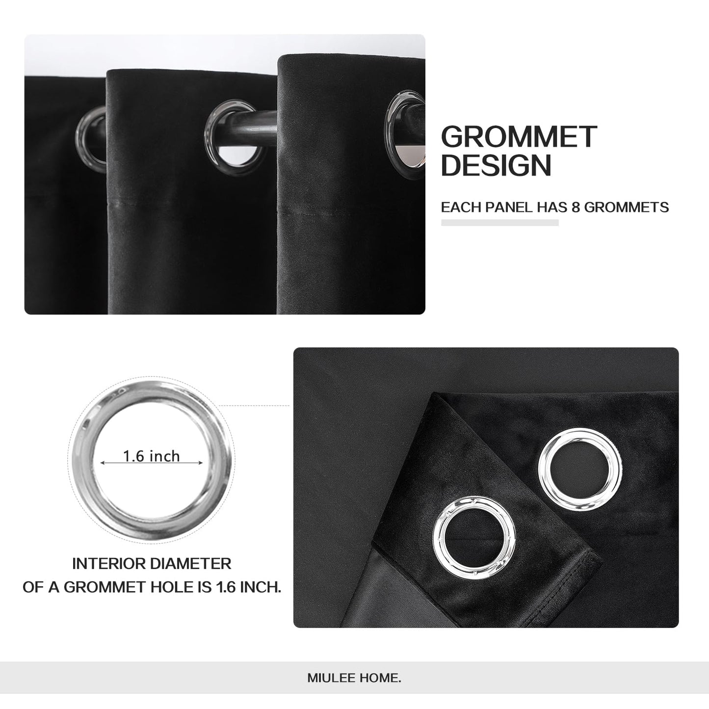 MIULEE Black Velvet Curtains 84 Inches Long Halloween Room Darkening Blackout Curtains with Grommet Top for Bedroom/Living Room Light Blocking Thermal Insulating Soundproof Set of 2
