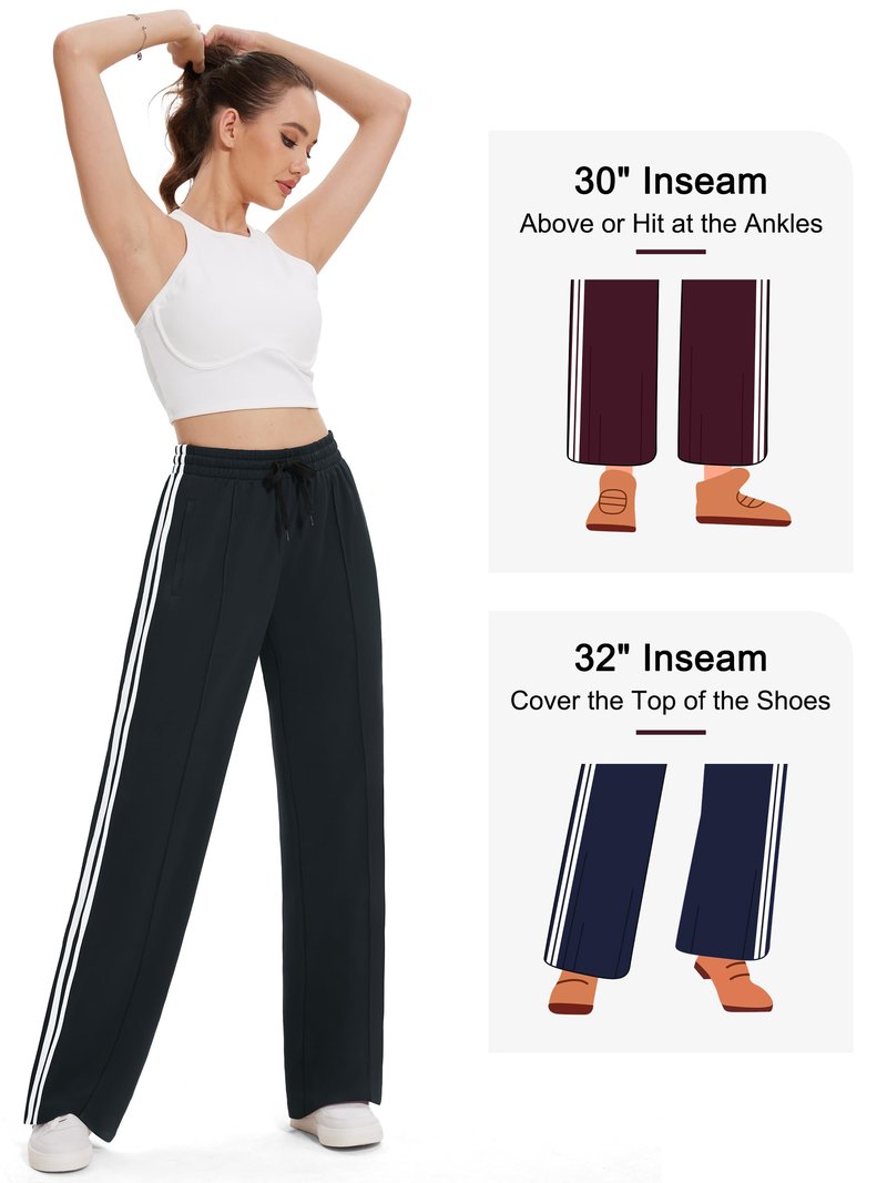 Tapata Women's 28" Inseam Petite Track Pants Loose Straight Leg Jogging Sweatpants Warm-Up Sports Athletic Running, Black, S