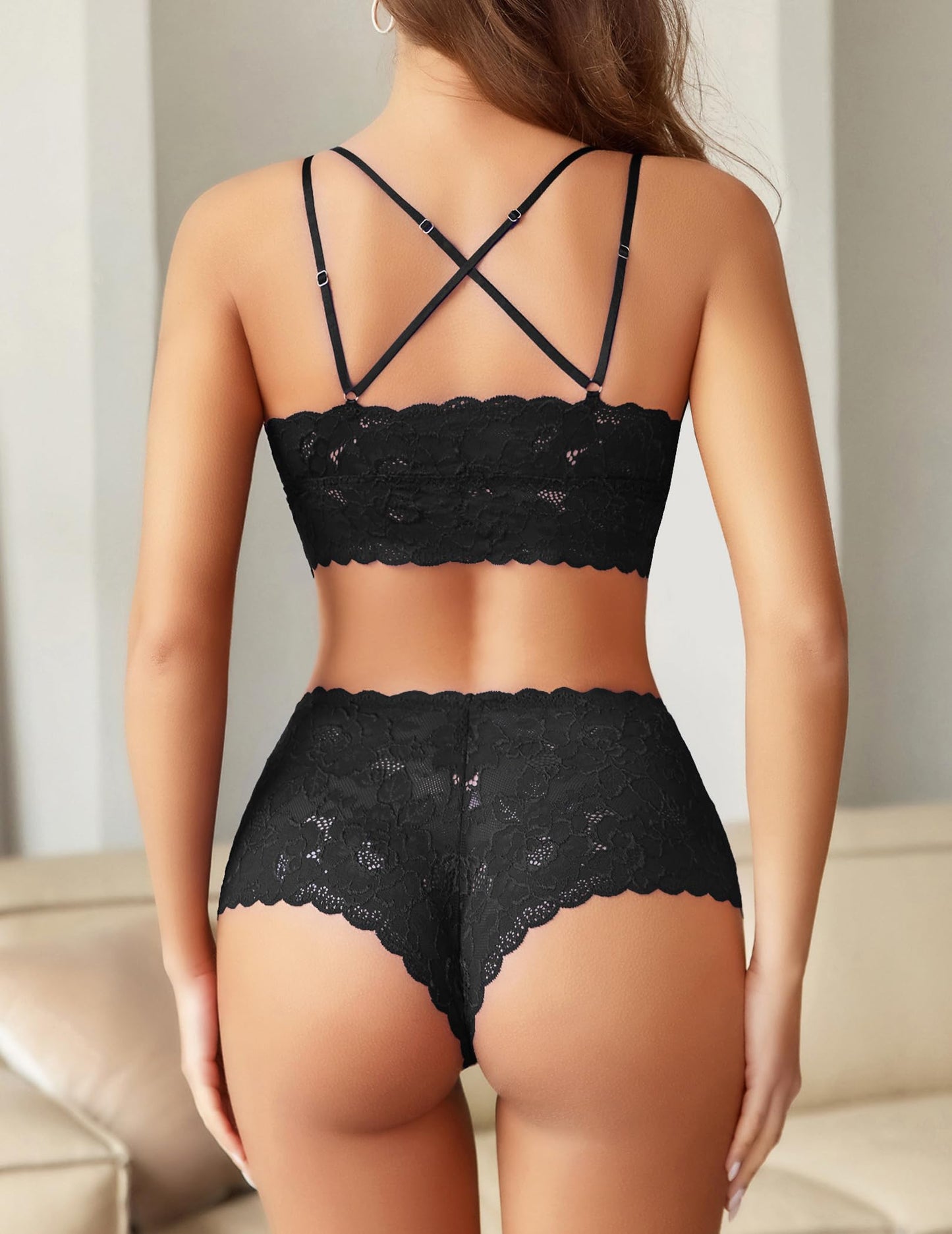 Avidlove Womens Lingerie Sexy Naughty Set Bralette and Panty Set Black Bra and Underwear Set(Black,XL)