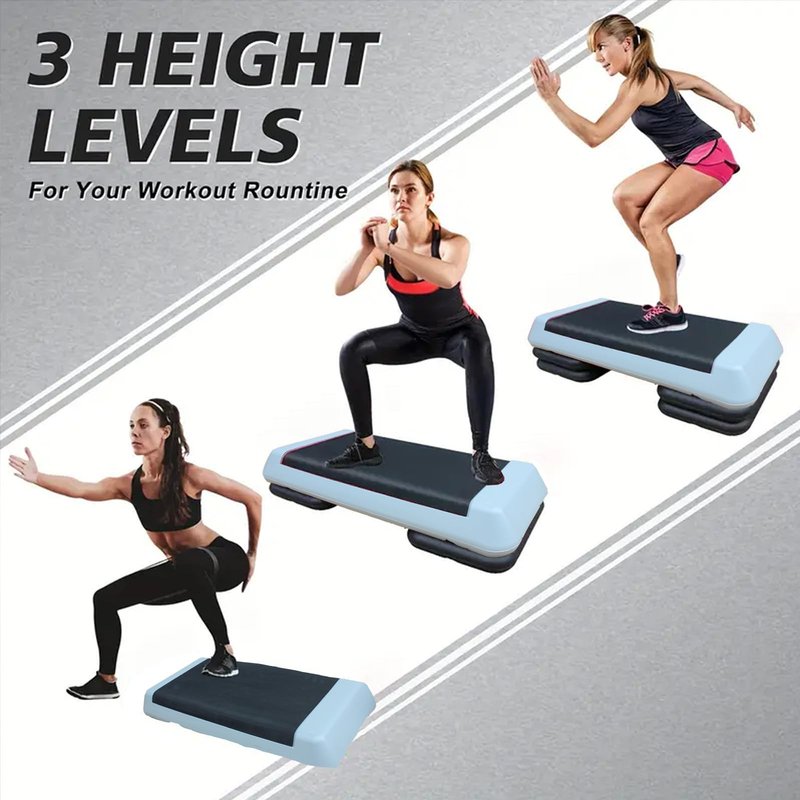 Adjustable Workout Aerobic Exercise Step Platform, Fitness & Exercise Step Platform with 2 Stackable Risers for Home Gym Cardio Training(Grey)