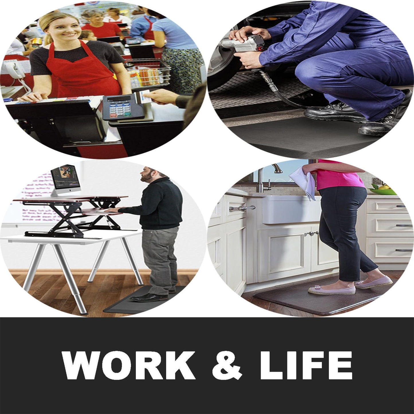 Kitchen Mats for Floor, 0.8 inch Thick, 17"x30" Anti Fatigue Cushioned Mat, Kitchen Rugs, Waterproof, Comfort Ergonomic Standing Mat for Office, Home, Sink, Black