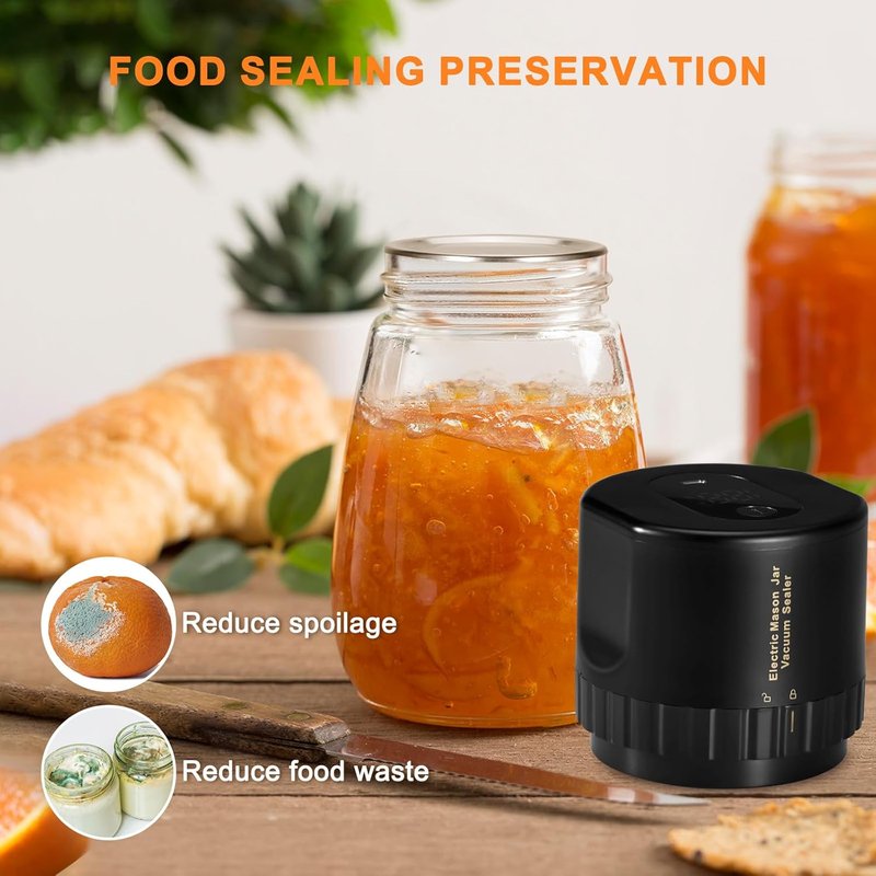 Mason Jar Vacuum Sealer - Electric Kit for Wide & Regular Mouth Canning Jars | Auto-Stop Function, Black