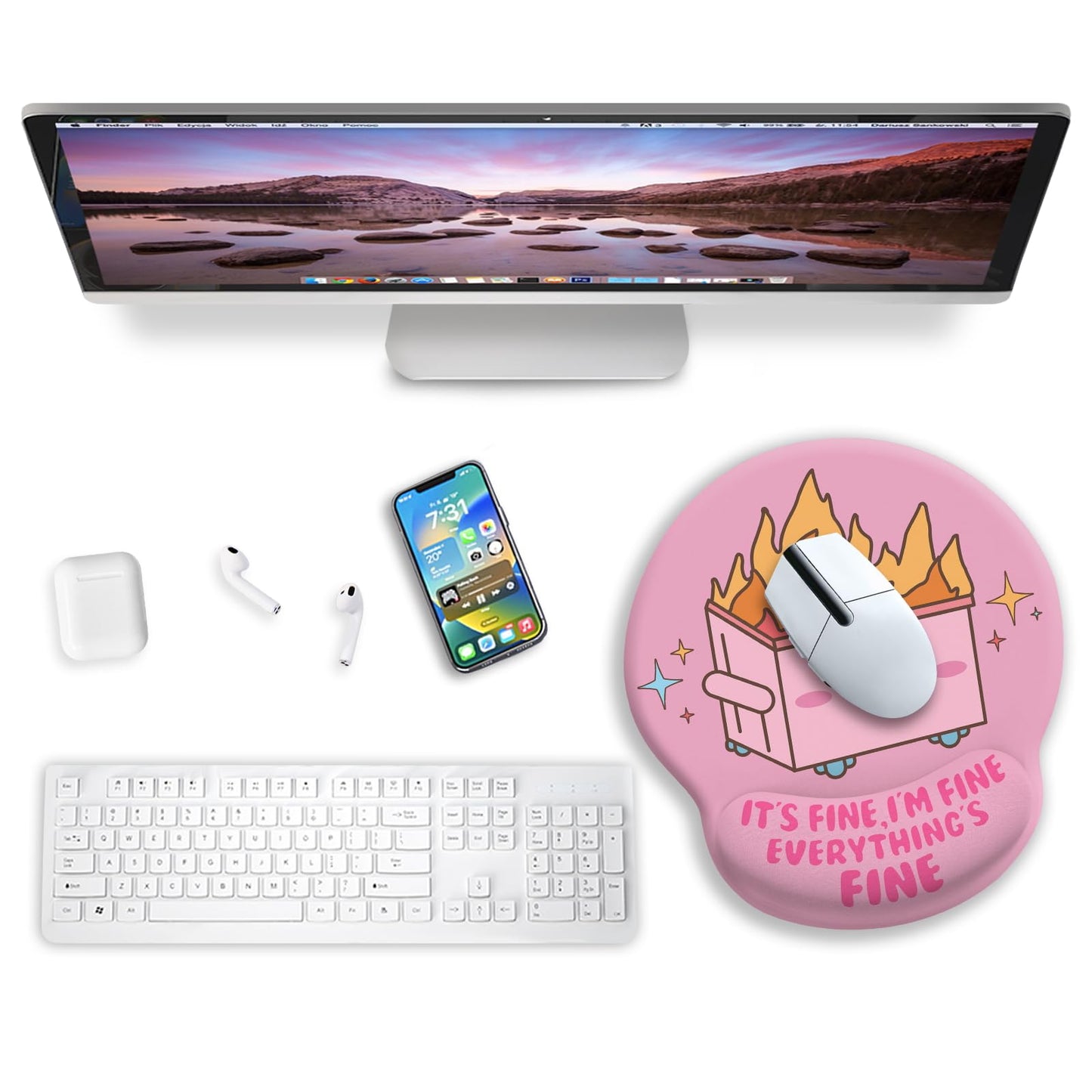 Blusabaca Funny Cute Mouse Pad with Wrist Rest, Dumpster on Fire Ergonomic Mouse Pads Wrist Support for Desk, Mousepad for Wireless Mouse Gaming Laptop Work Home Desk Accessories Office Supplies Decor