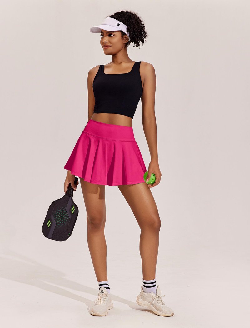 PINSPARK Womens Golf Skorts with Shorts Lightweight Tennis Skirts Pleated Mini Athletic Skirt, Hot Pink Red XS