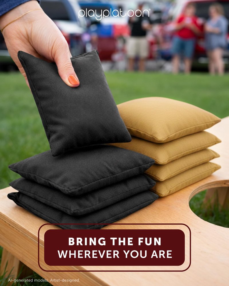 Play Platoon Weather Resistant Cornhole Bags - Set of 8 Regulation Corn Hole Bean Bags - Gold & Black - Durable Duck Cloth Corn Hole Bag for Tossing Game, Includes Tote Bag