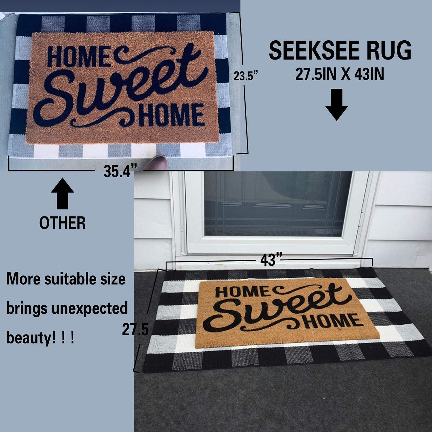 SEEKSEE Cotton Buffalo Plaid Rug 27.5"x43" Black and White Checked Rug Washable Doormats Indoor Outdoor Rugs for Layered Front Door Mats, Porch, Kitchen, Farmhouse, Entryway